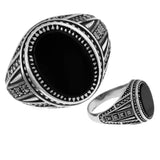 Srebrny sygnet duży owalny z czarnym kamieniem z markasytami