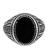 Srebrny sygnet duży owalny z czarnym kamieniem z markasytami