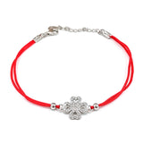 Bransoletka srebrna na sznurku z koniczyną