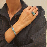 Pierścionek ze stali szlachetnej z podłużną muszlą abalone