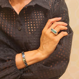 Pierścionek ze stali szlachetnej z prostokątną muszlą abalone