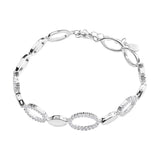 Bransoletka srebrna z cyrkoniami i polerowanymi ogniwami