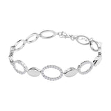 Bransoletka srebrna z cyrkoniami i polerowanymi ogniwami