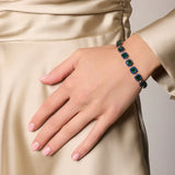 Bransoletka srebrna ogniwkowa z granatowymi i zielonymi cyrkoniami