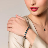 Bransoletka srebrna ogniwkowa z granatowymi i zielonymi cyrkoniami