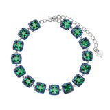 Bransoletka srebrna ogniwkowa z granatowymi i zielonymi cyrkoniami