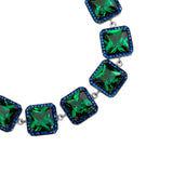 Bransoletka srebrna ogniwkowa z granatowymi i zielonymi cyrkoniami