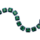 Bransoletka srebrna ogniwkowa z granatowymi i zielonymi cyrkoniami