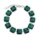 Bransoletka srebrna ogniwkowa z granatowymi i zielonymi cyrkoniami