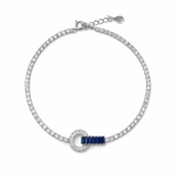 Bransoletka srebrna ozdobna z białymi i granatowymi cyrkoniami