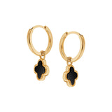 Kolczyki srebrne pozłacane z czarną koniczyną