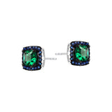 Kolczyki srebrne z zielonymi i granatowymi cyrkoniami na sztyfcie