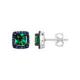 Kolczyki srebrne z zielonymi i granatowymi cyrkoniami na sztyfcie