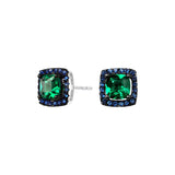 Kolczyki srebrne z zielonymi i granatowymi cyrkoniami na sztyfcie