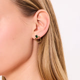 Kolczyki srebrne pozłacane geometryczne z zieloną cyrkonią