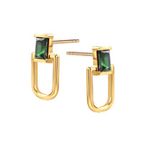Kolczyki srebrne pozłacane geometryczne z zieloną cyrkonią