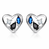 Kolczyki srebrne serca z kolorowymi cyrkoniami