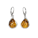 Wiszące srebrne kolczyki z bursztynem