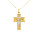 Szeroki krzyżyk złoty z figurką Jezusa z białego złota