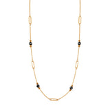 Naszyjnik srebrny pozłacany z czarnymi fasetowanymi kulkami
