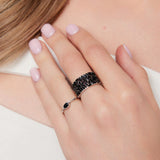 Pierścionek srebrny szeroki obrączkowy z czarnymi cyrkoniami