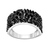 Pierścionek srebrny szeroki obrączkowy z czarnymi cyrkoniami