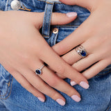 Srebrny pierścionek z granatową cyrkonią princess