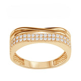 Pierścionek srebrny geometryczny pozłacany z białymi cyrkoniami