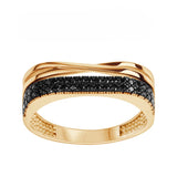 Pierścionek srebrny geometryczny pozłacany z czarnymi cyrkoniami