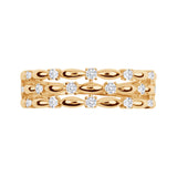 Złoty pierścionek z misterną plecionką i cyrkoniami