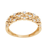 Złoty pierścionek z misterną plecionką i cyrkoniami