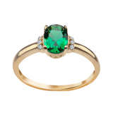 Pierścionek złoty z owalną zieloną cyrkonią