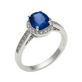 Srebrny pierścionek z owalną niebieską cyrkonią