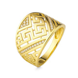 Pierścionek złoty z cyrkoniami z wzorem greckim