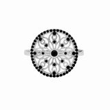 Szeroki pierścionek srebrny ażurowy okrągły z czarnymi cyrkoniami