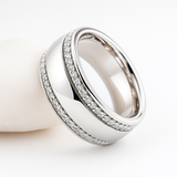 Pierścionek srebrny obrączkowy z rzędami cyrkonii