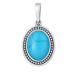 Zawieszka srebrna duża z turkusem w grawerowanej oprawie