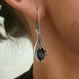 Srebrne kolczyki artystyczne z czarnym kwarcem