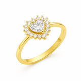 Złoty pierścionek zaręczynowy z sercem i cyrkoniami