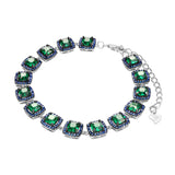 Bransoletka srebrna ogniwkowa z granatowymi i zielonymi cyrkoniami