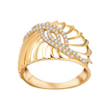 Złoty szeroki  pierścionek z ażurowym wzorem i cyrkoniami