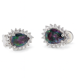 Klipsy srebrne w kształcie łezki z cyrkonią w kolorze mystic topaz