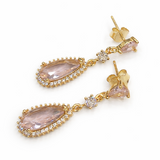 Srebrne pozłacane długie kolczyki różowe cyrkonie