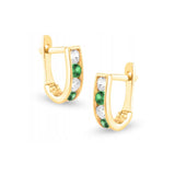 Złote kolczyki dziecięce z białymi i zielonymi cyrkoniami